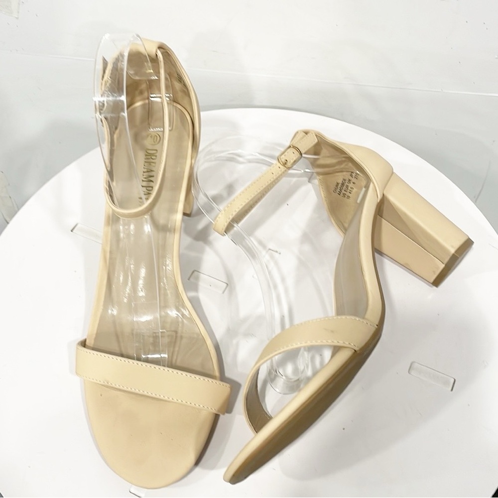 Dream‎ Pairs Open Toe Pump Chunky Heel Sandals NUDE NUBUCK Size 10